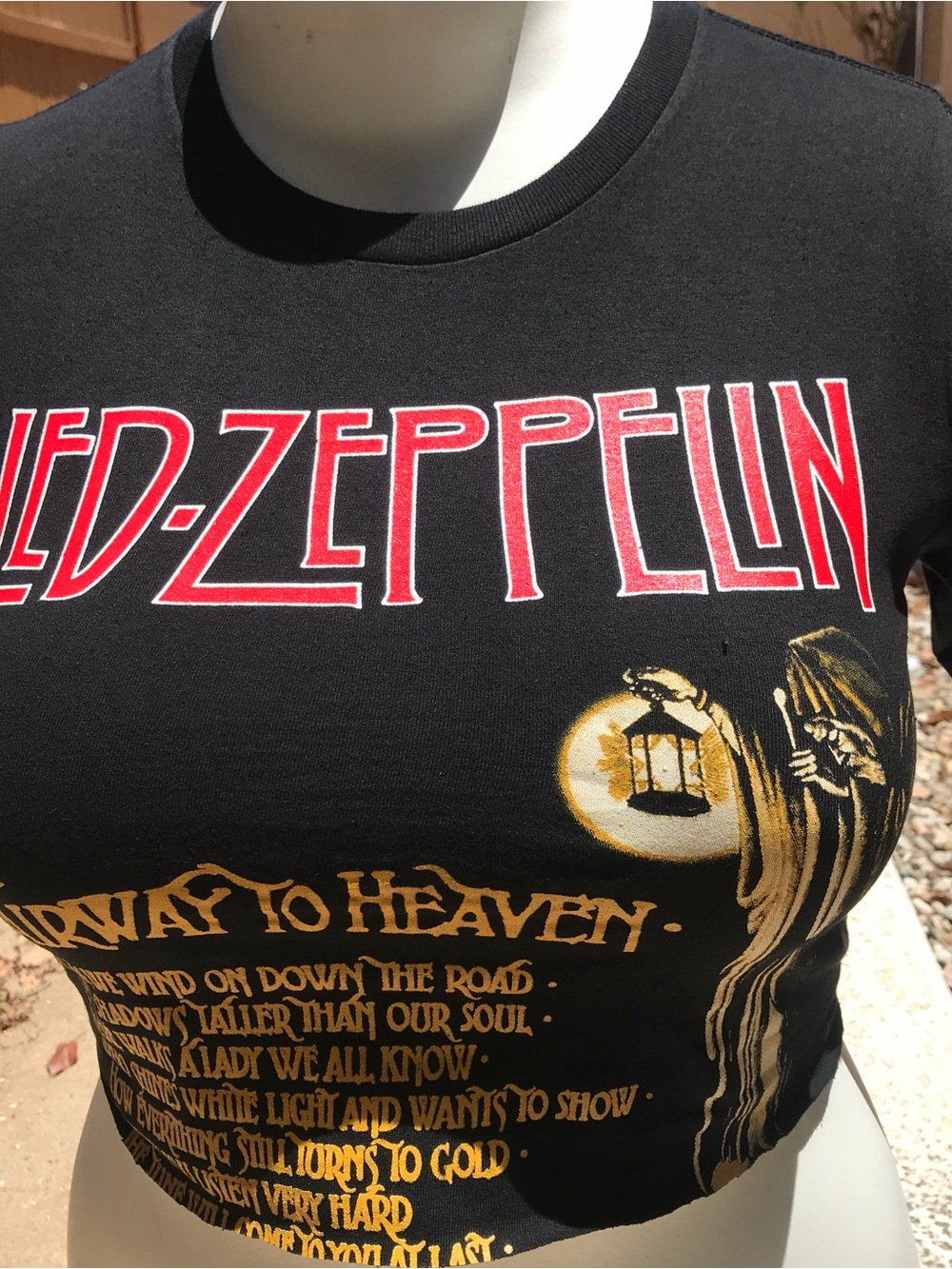 Led Zeppelin Black Graphic Crop Top with Red & Gold Print